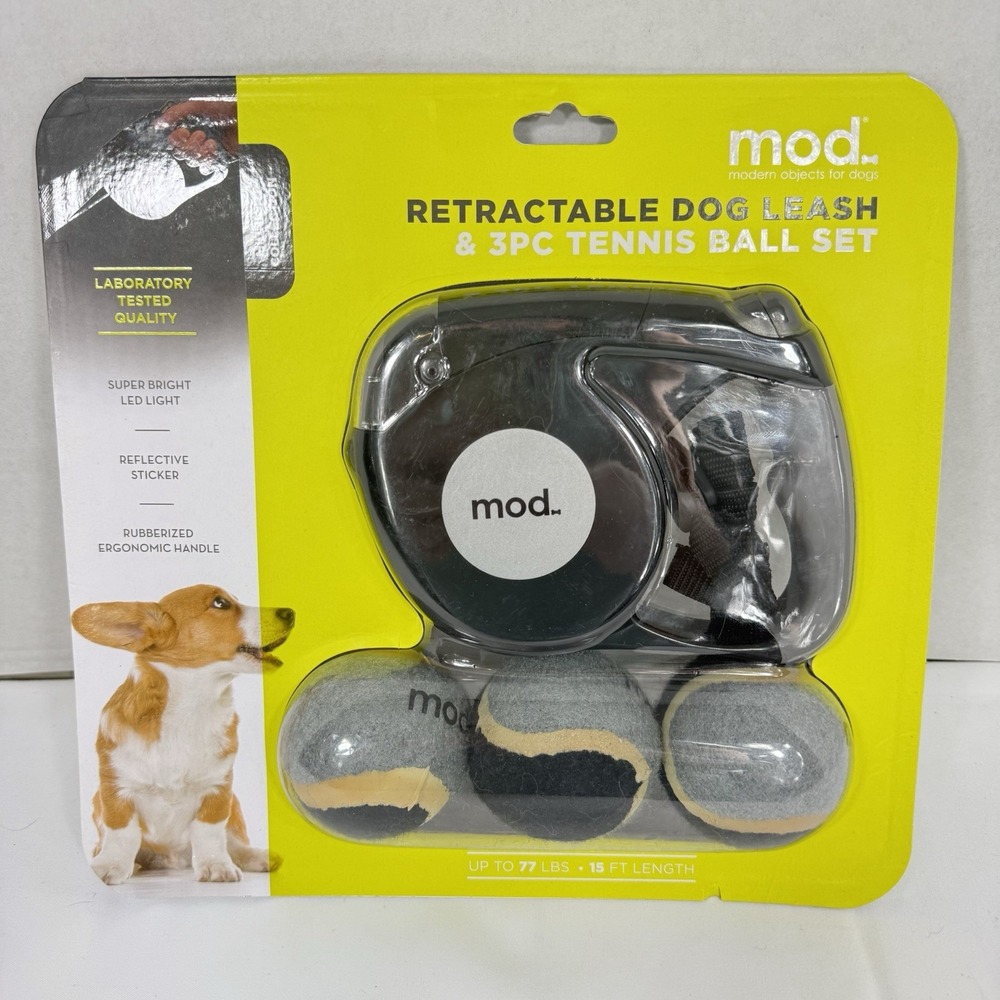 Retractable Dog Leash with 3 PC Tennis Ball Set Reflective 15ft Cord RL0001-BKA